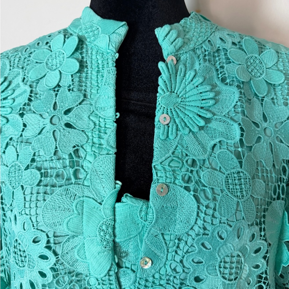 Floral Lace Mini Dress in Teal - Picture 6 of 7